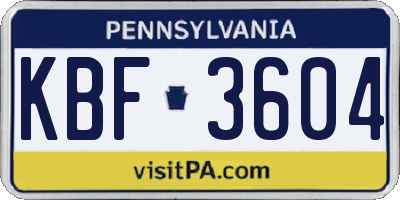 PA license plate KBF3604
