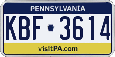 PA license plate KBF3614