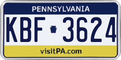 PA license plate KBF3624