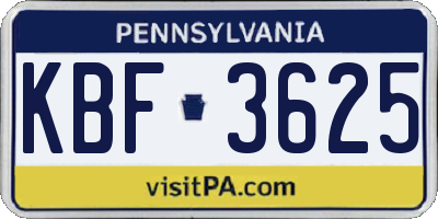 PA license plate KBF3625