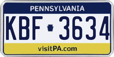 PA license plate KBF3634