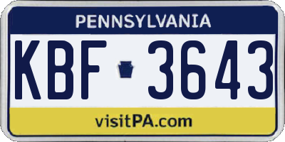 PA license plate KBF3643