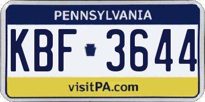 PA license plate KBF3644