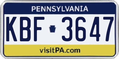 PA license plate KBF3647