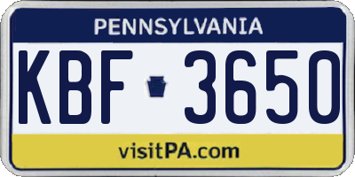 PA license plate KBF3650