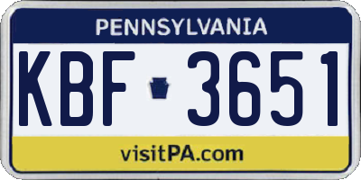 PA license plate KBF3651