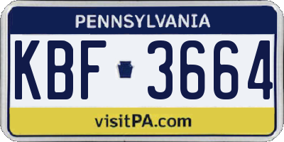 PA license plate KBF3664
