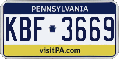 PA license plate KBF3669