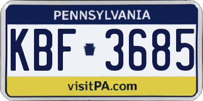 PA license plate KBF3685