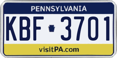 PA license plate KBF3701