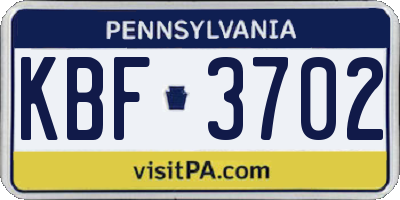 PA license plate KBF3702