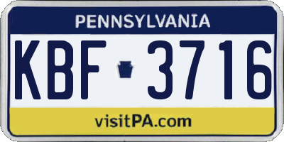PA license plate KBF3716