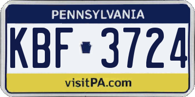 PA license plate KBF3724