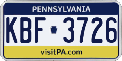 PA license plate KBF3726