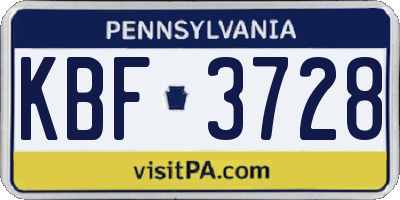 PA license plate KBF3728