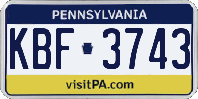 PA license plate KBF3743