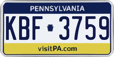 PA license plate KBF3759
