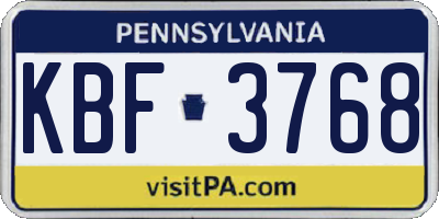PA license plate KBF3768