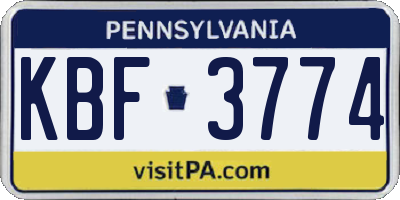 PA license plate KBF3774