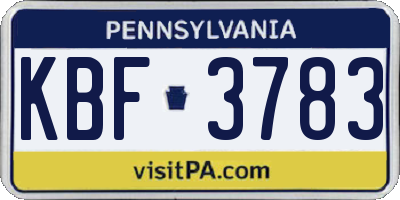 PA license plate KBF3783