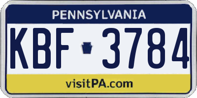 PA license plate KBF3784
