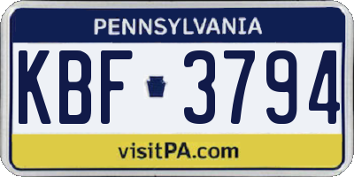 PA license plate KBF3794