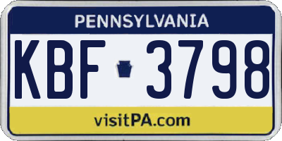 PA license plate KBF3798