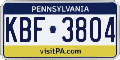 PA license plate KBF3804