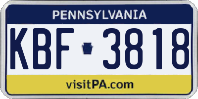PA license plate KBF3818