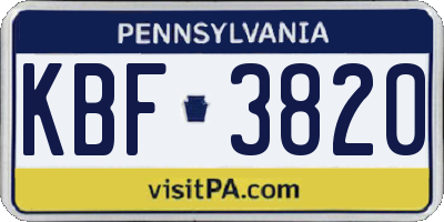 PA license plate KBF3820