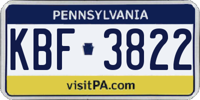 PA license plate KBF3822