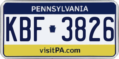 PA license plate KBF3826