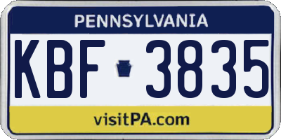 PA license plate KBF3835