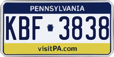 PA license plate KBF3838