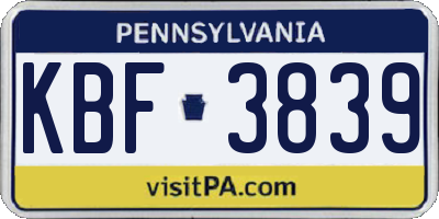 PA license plate KBF3839