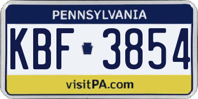 PA license plate KBF3854
