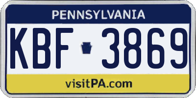 PA license plate KBF3869