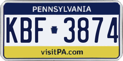 PA license plate KBF3874