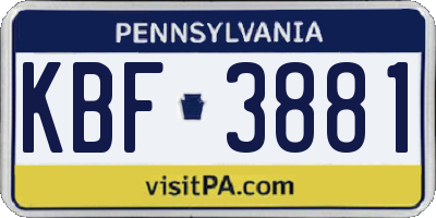 PA license plate KBF3881