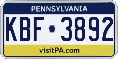PA license plate KBF3892