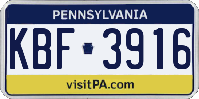 PA license plate KBF3916