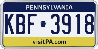 PA license plate KBF3918