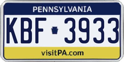 PA license plate KBF3933