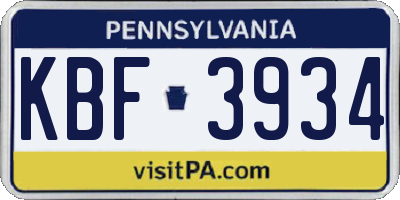 PA license plate KBF3934