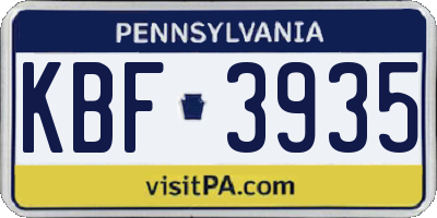PA license plate KBF3935