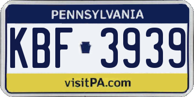 PA license plate KBF3939