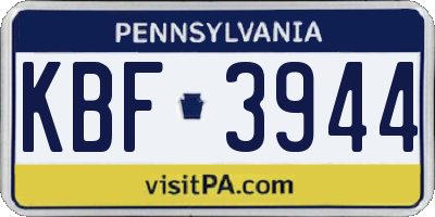 PA license plate KBF3944