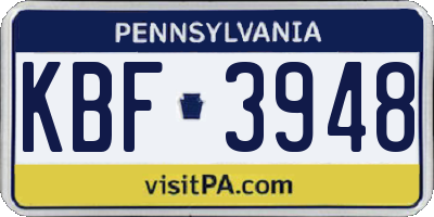 PA license plate KBF3948