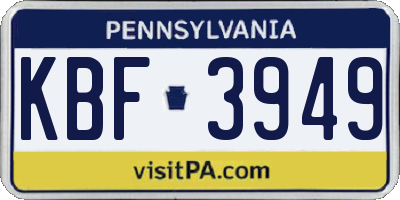 PA license plate KBF3949