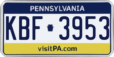 PA license plate KBF3953